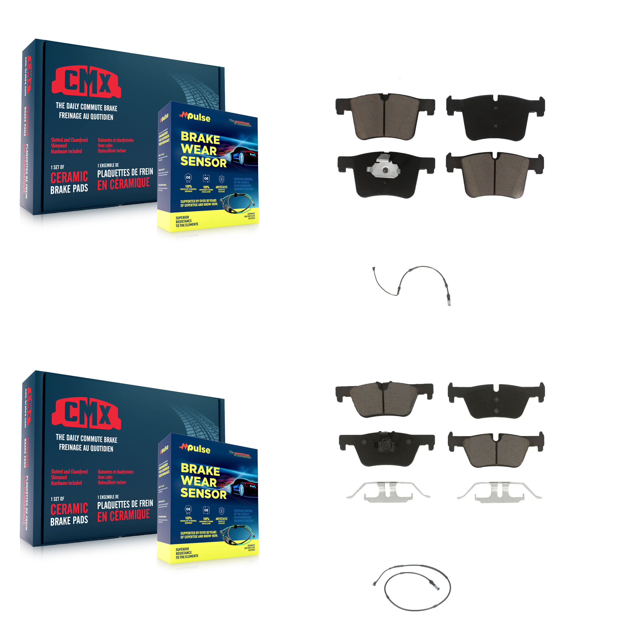 CMX Front Rear Ceramic Disc Brake Pads And Wear Sensors Kit KCW-100022