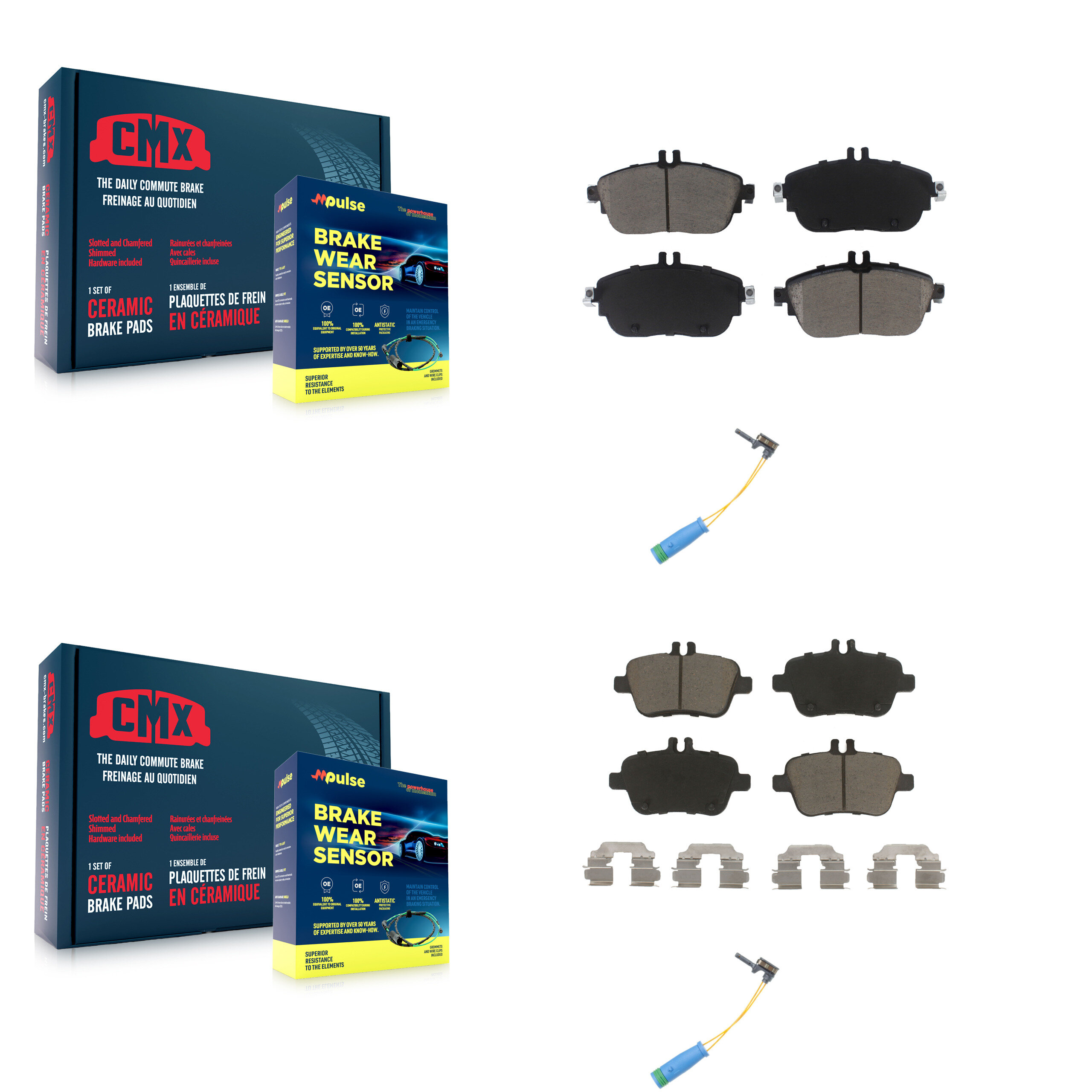 CMX Front Rear Ceramic Disc Brake Pads And Wear Sensors Kit KCW-100108