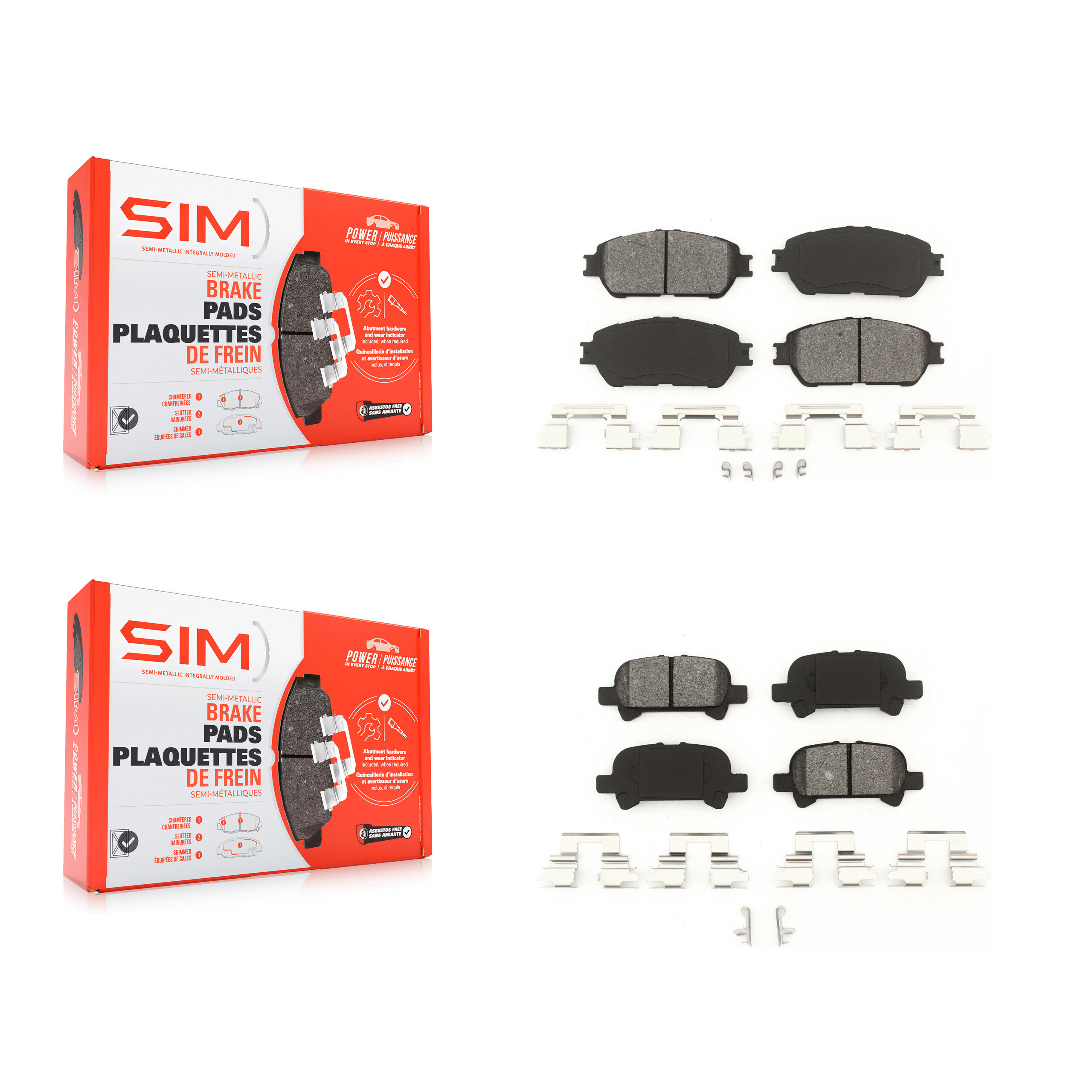 SIM Front Rear Semi-Metallic Brake Pads Kit KSM-100397