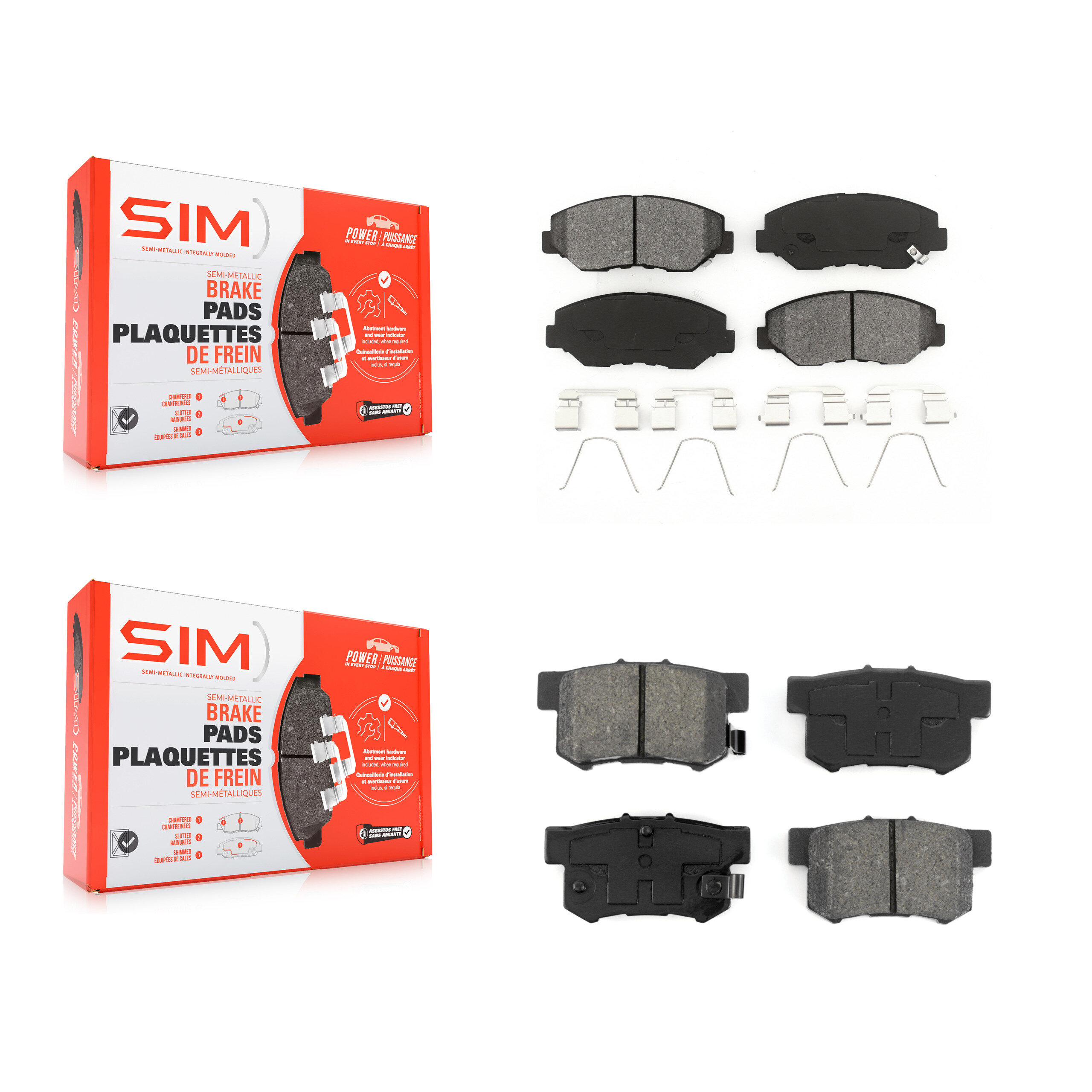 SIM Front Rear Semi-Metallic Brake Pads Kit KSM-100408