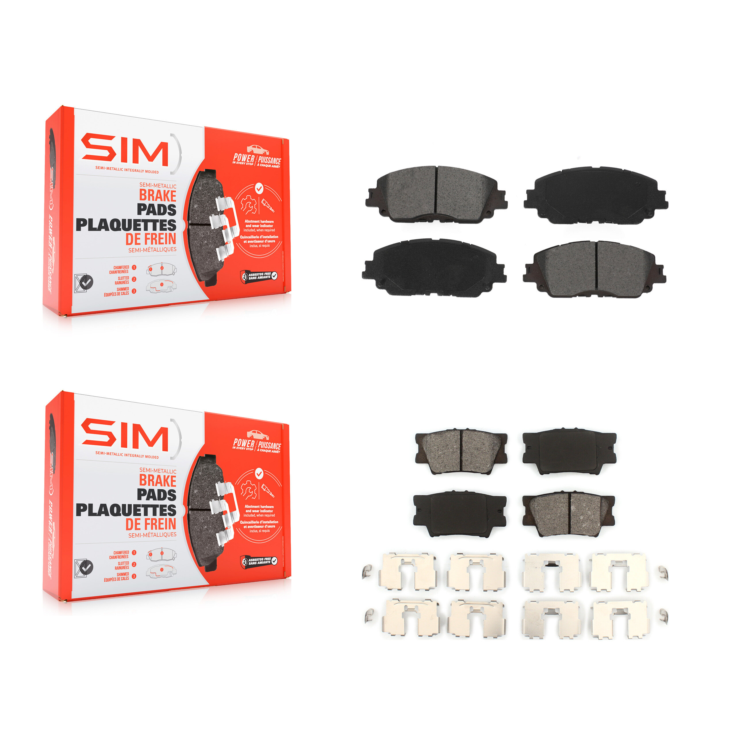 SIM Front Rear Semi-Metallic Brake Pads Kit KSM-100533