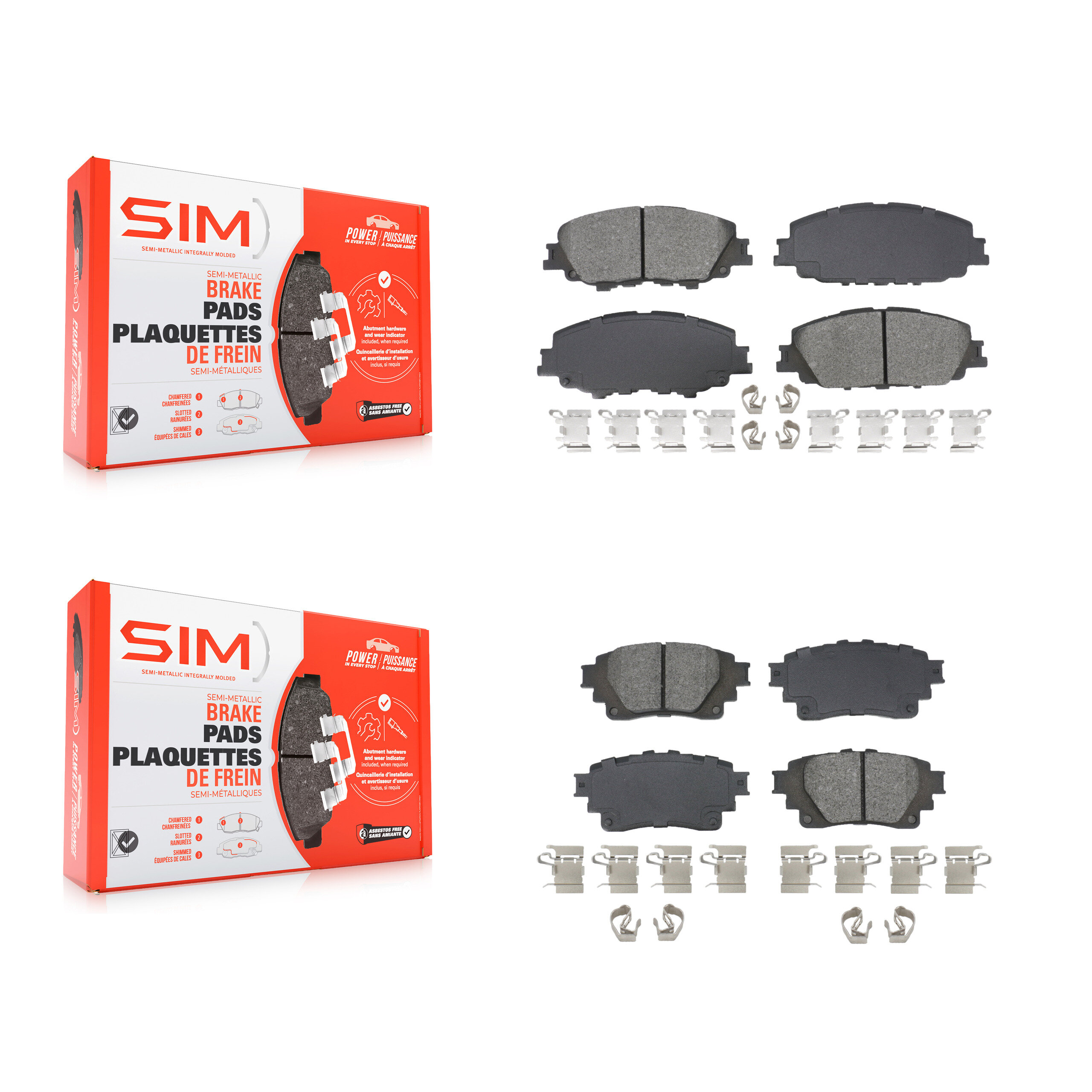 SIM Front Rear Semi-Metallic Brake Pads Kit KSM-100615