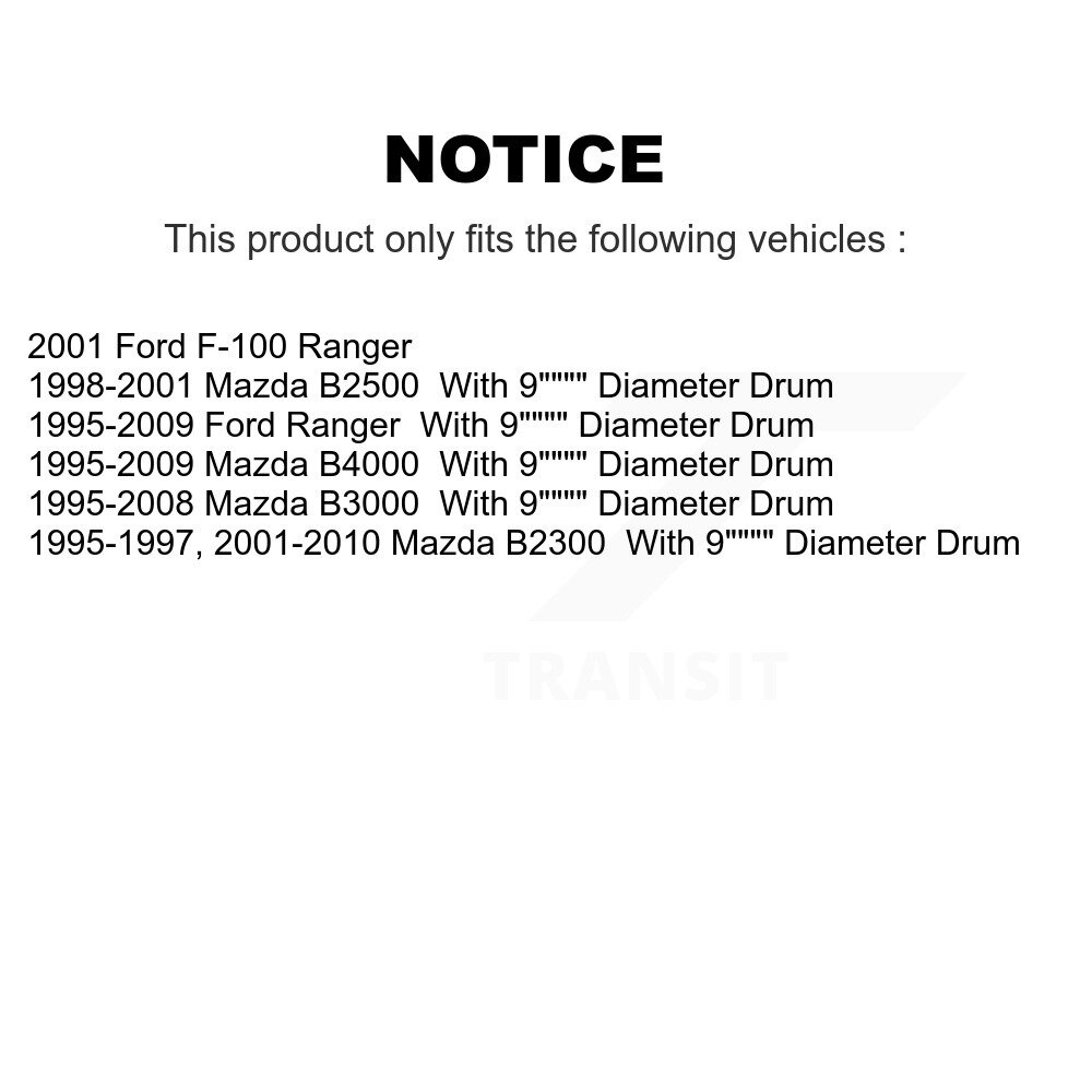 [Arrière] Tambour arrière Kit de matériel de frein pour Ford Ranger Mazda B4000 B3000 B2300 B2500 F-100