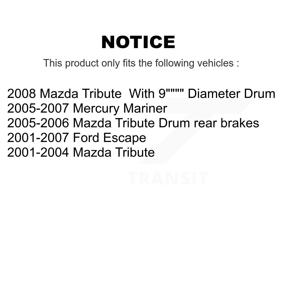 [Arrière] Tambour arrière Matériel de frein Kit pour Ford Escape Mazda Hommage à Mercure Mariner