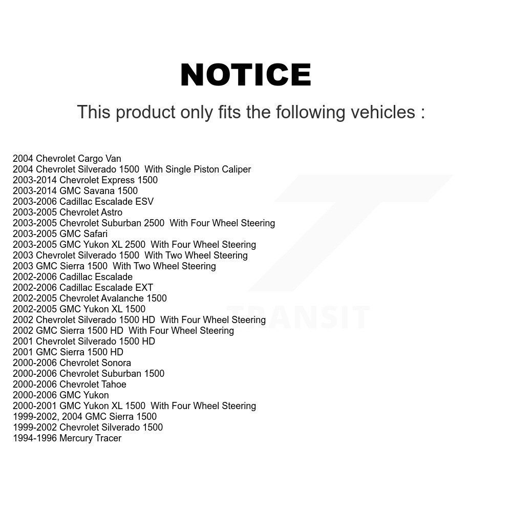 [Arrière] Stationnement arrière Matériel de frein Kit pour Chevrolet GMC Silverado 1500 Sierra Express