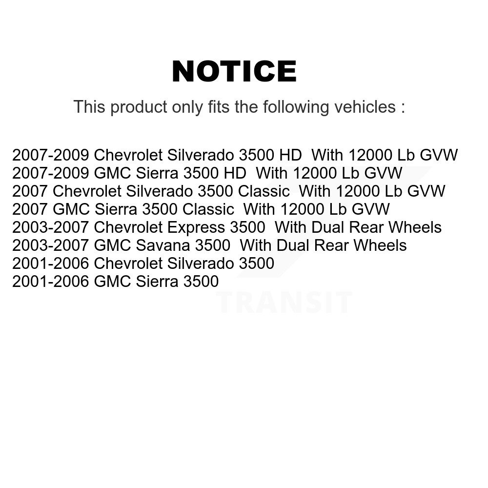 [Arrière] Stationnement arrière Kit de matériel de frein pour Chevrolet GMC Express 3500 Sierra Silverado