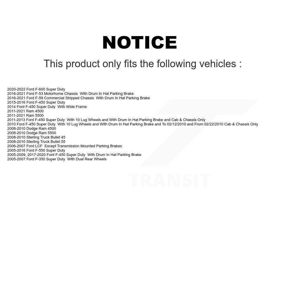 [Arrière] Stationnement arrière Matériel de frein Kit pour Ford F-350 Super Duty F-450 F-550 F-53 Ram