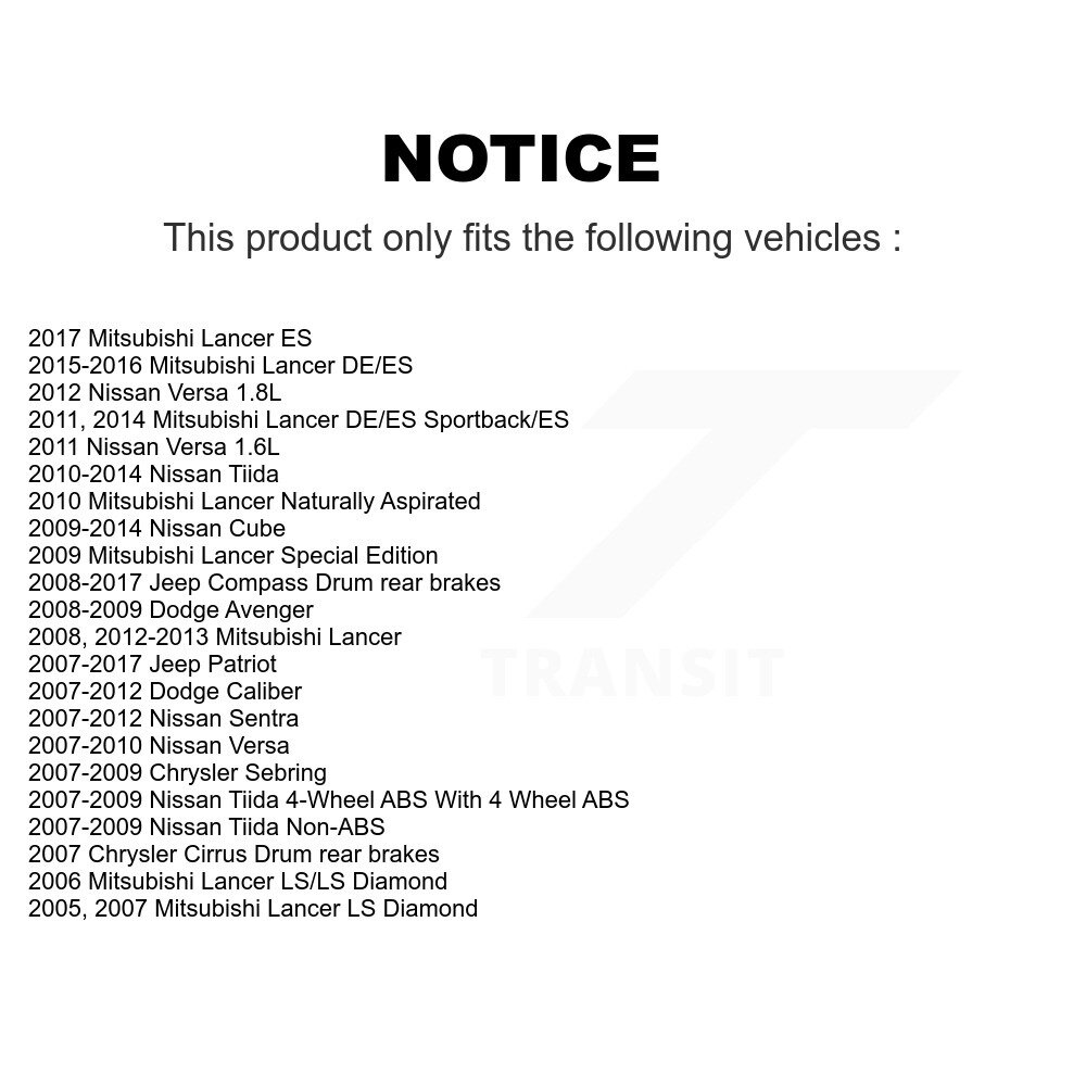 [Arrière] Tambour arrière Matériel de frein Kit pour Nissan Jeep Versa Mitsubishi Lancer Patriote