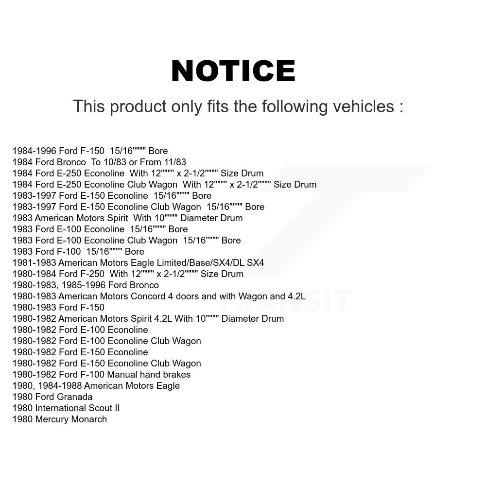 [Arrière droite] Cylindre de frein à tambour arrière pour Ford F-150 E-150 Econoline Bronco F-250 F-100