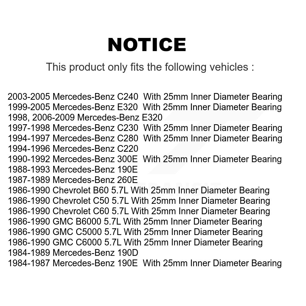 [N/A] Roulement pour Mercedes-Benz E320 C240 190E C230 C220 300E C280 190D 260E Chevrolet