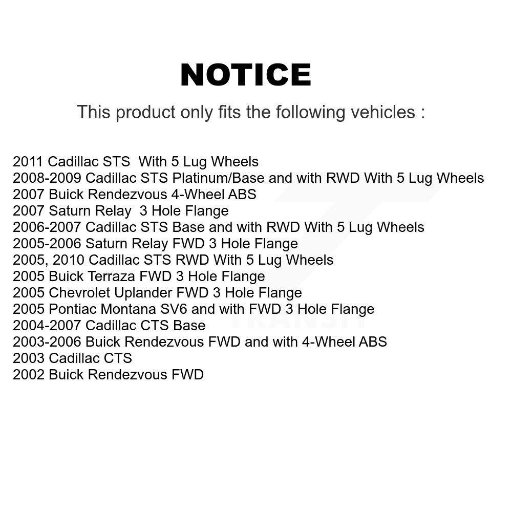 [Arrière] Roulement de roue Hub Assemblage pour Buick Cadillac Rendez-vous CTS Pontiac Montana STS
