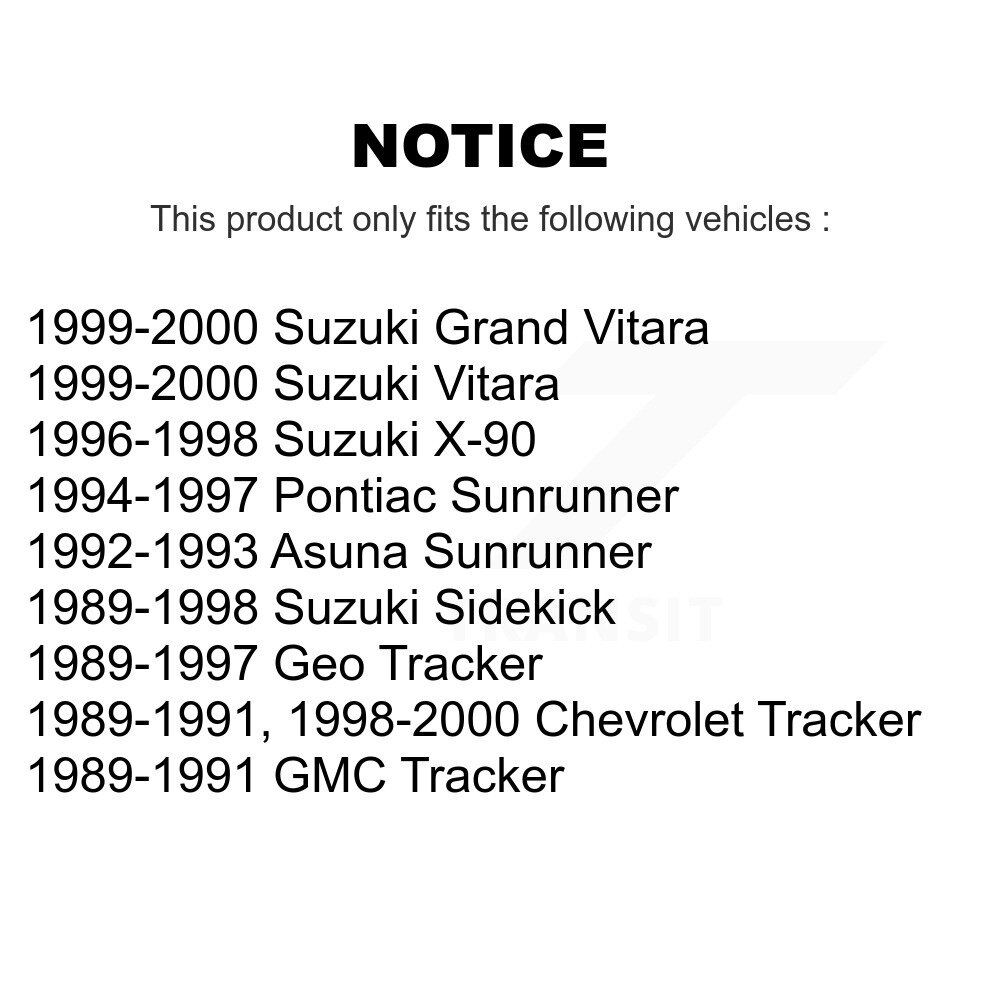 [Avant Intérieur] Course de roulement de roue intérieure avant Set pour traqueur Suzuki Geo Sidekick Chevrolet GMC