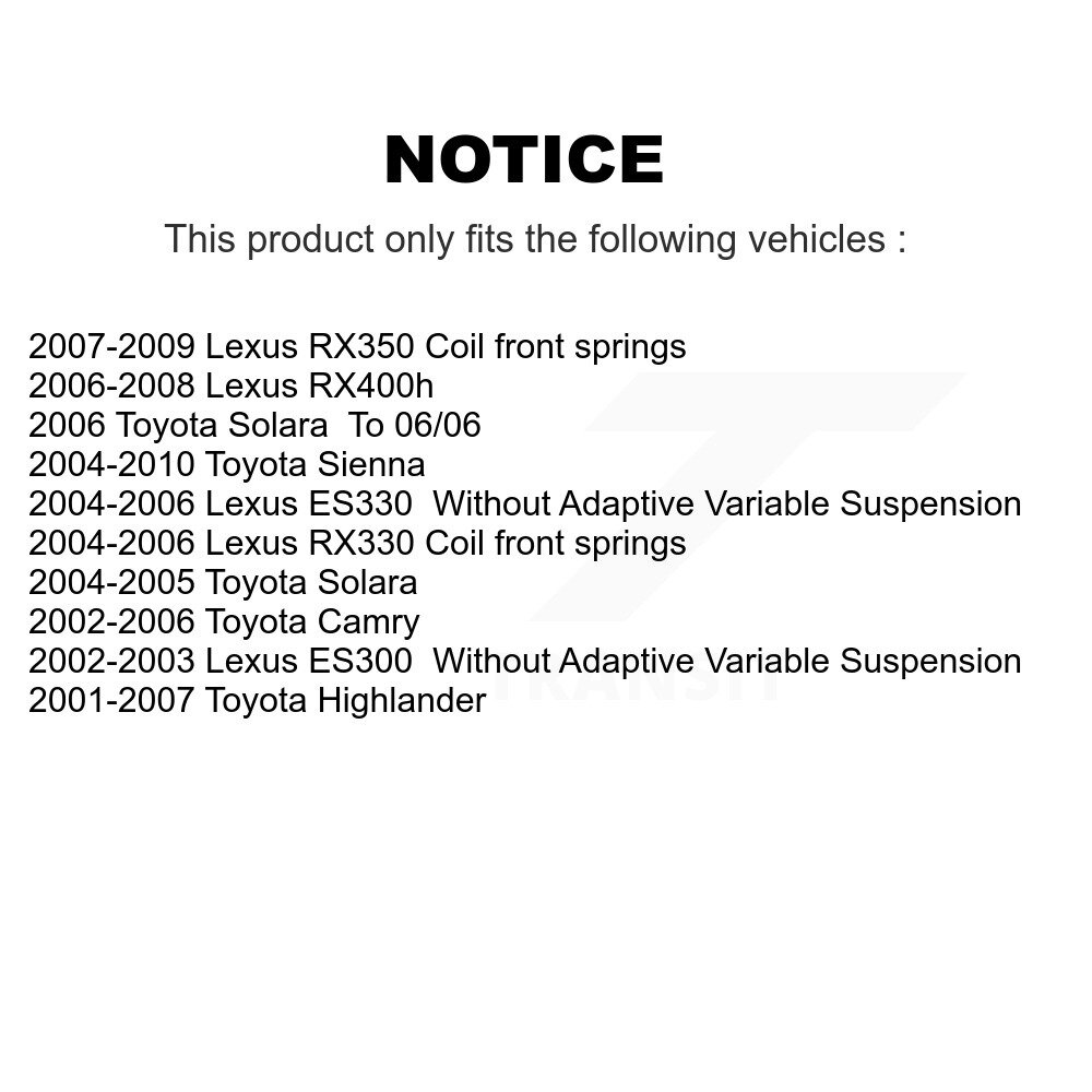 [Front] Matériel de suspension avant Kit pour Toyota Sienna Camry Lexus Highlander