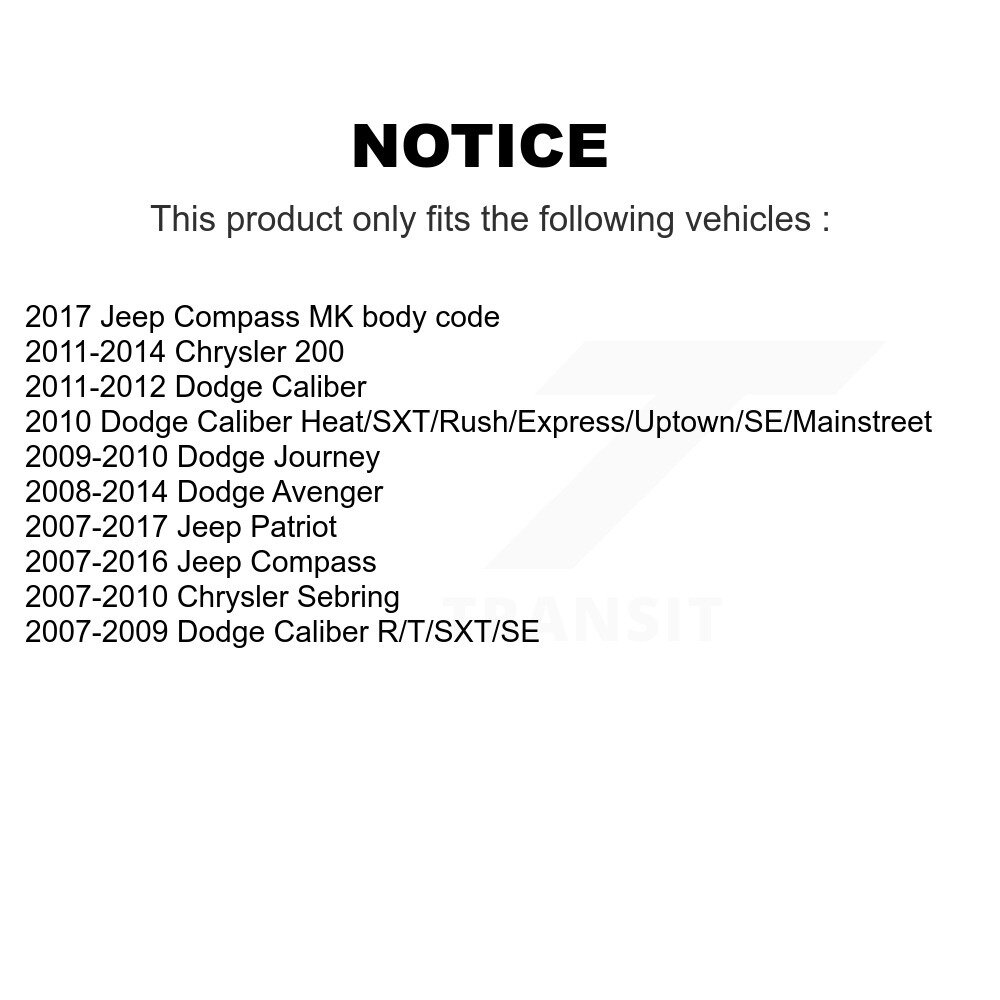 [Arrière] Matériel de suspension arrière Kit pour Jeep Patriot Dodge Chrysler Compass 200