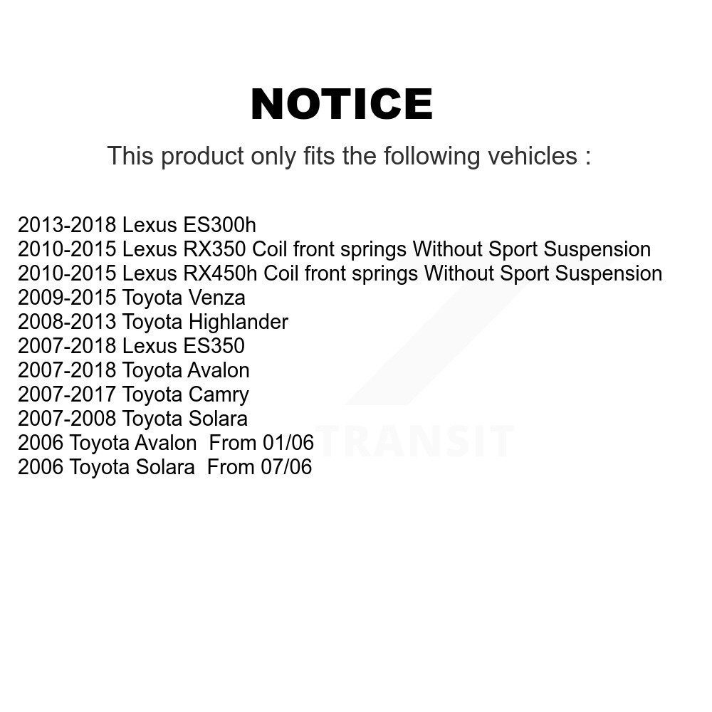 [Front] Matériel de suspension avant Kit pour Toyota Camry Lexus Venza RX350 ES350