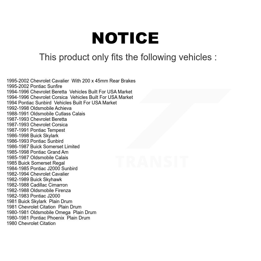 [Arrière] Tambour de frein arrière pour Chevrolet Cavalier Pontiac Sunfire Grand Am Sunbird Corse