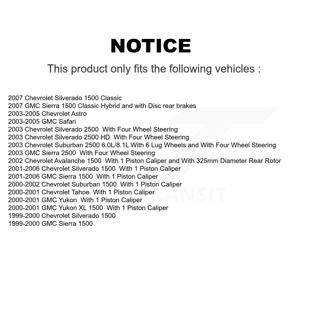 [Arrière] Rotor de frein à disque arrière pour Chevrolet GMC Silverado 1500 Sierra 2500 HD Classic XL