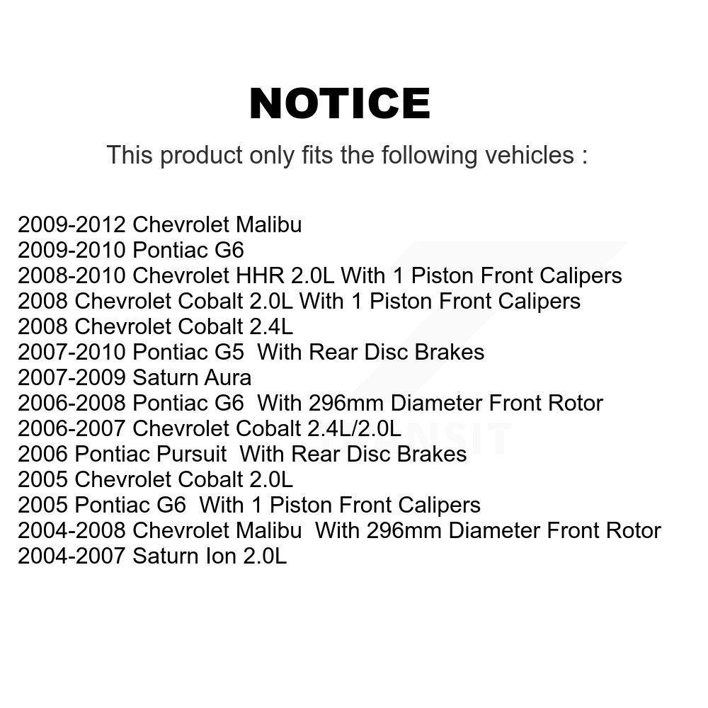 [Front] Rotor de frein à disque avant pour Chevrolet Malibu Pontiac Cobalt G5 G6 Saturne Ion HHR