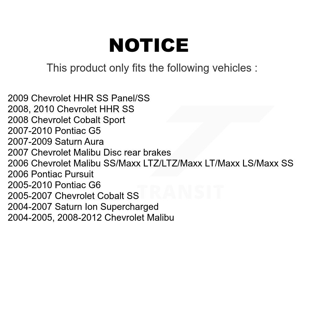 [Arrière] Rotor de frein à disque arrière pour Chevrolet Malibu Pontiac Cobalt G5 G6 Saturne Ion HHR