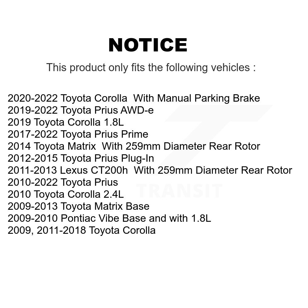 [Arrière] Rotor de frein à disque arrière pour Toyota Corolla Matrix Prius Prime Pontiac Vibe AWD-e