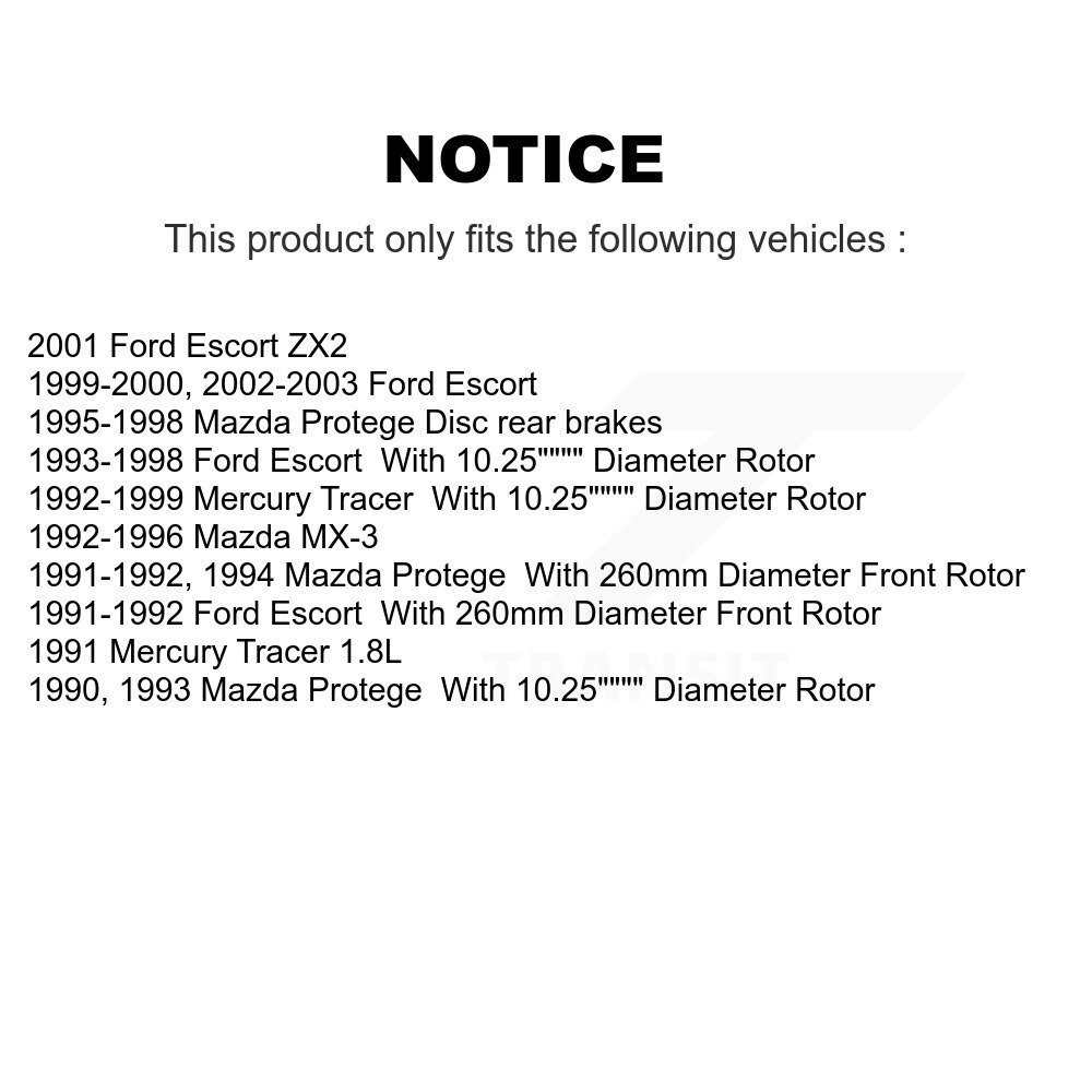 [Front] Rotor de frein à disque avant pour Ford Escort Mazda Protege MX-3 Mercury Tracer 8-6131