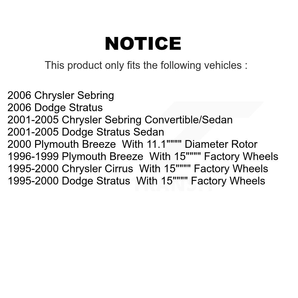 [Front] Rotor de frein à disque avant pour Chrysler Sebring Cirrus Dodge Stratus Plymouth Breeze