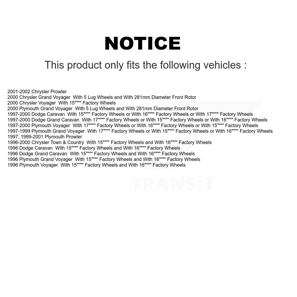 [Front] Rotor de frein à disque avant pour Dodge Caravan Grand Plymouth Prowler Voyager Chrysler