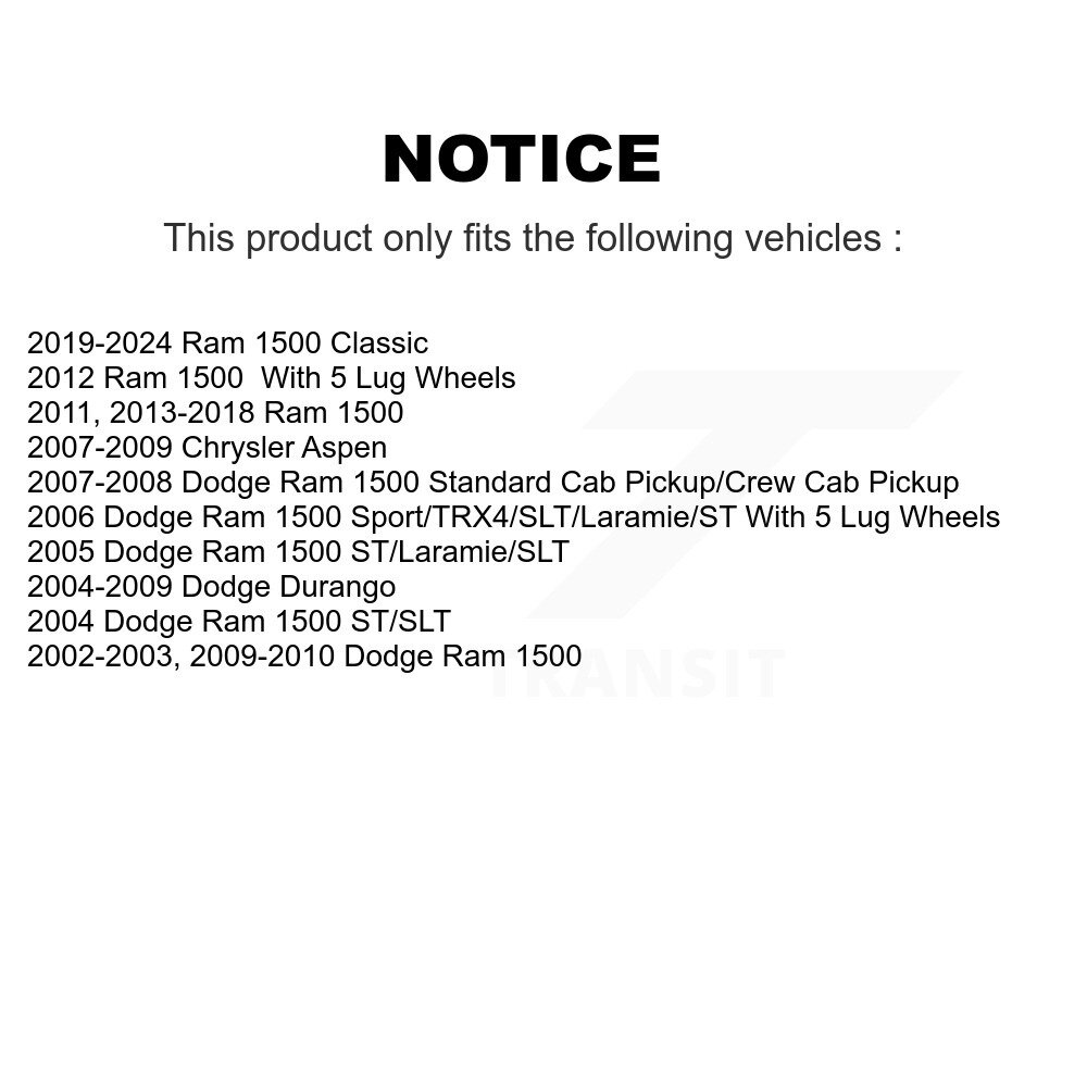 [Arrière] Rotor de frein à disque arrière pour Ram 1500 Classic Dodge Durango Chrysler Aspen 8-780082