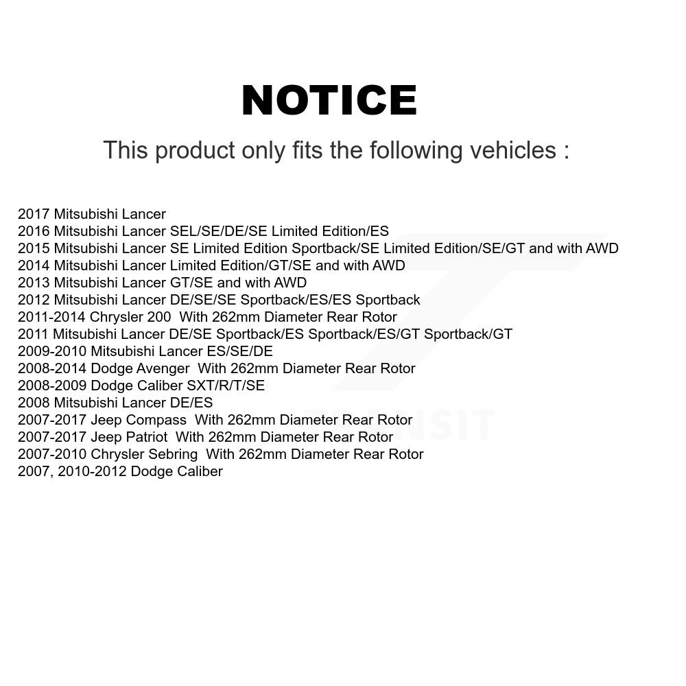 [Arrière] Rotor de frein à disque arrière pour Jeep Mitsubishi Lancer Patriot Dodge Chrysler Compass