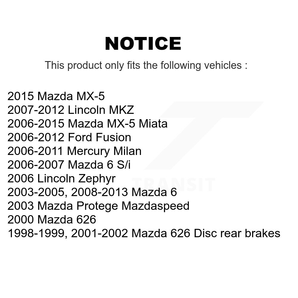 [Arrière] Rotor de frein à disque arrière pour Ford Fusion Mazda 6 MX-5 Miata Lincoln MKZ Protege 626