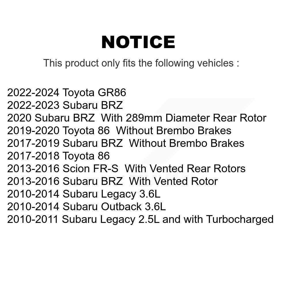 [Arrière] Rotor de frein à disque arrière pour Subaru Outback Legacy BRZ Scion FR-S Toyota 86 GR86