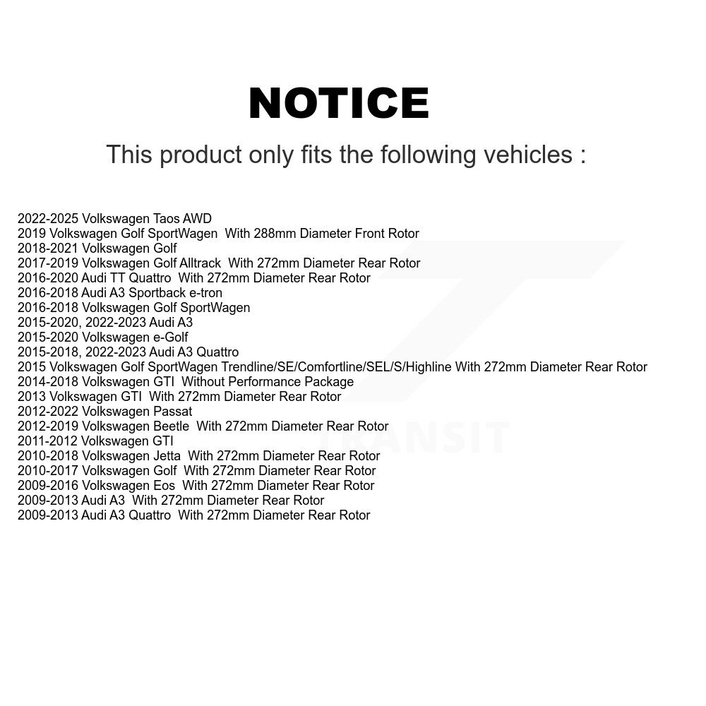 [Arrière] Rotor de frein à disque arrière pour Volkswagen Jetta Golf Passat SportWagen Taos Audi GTI