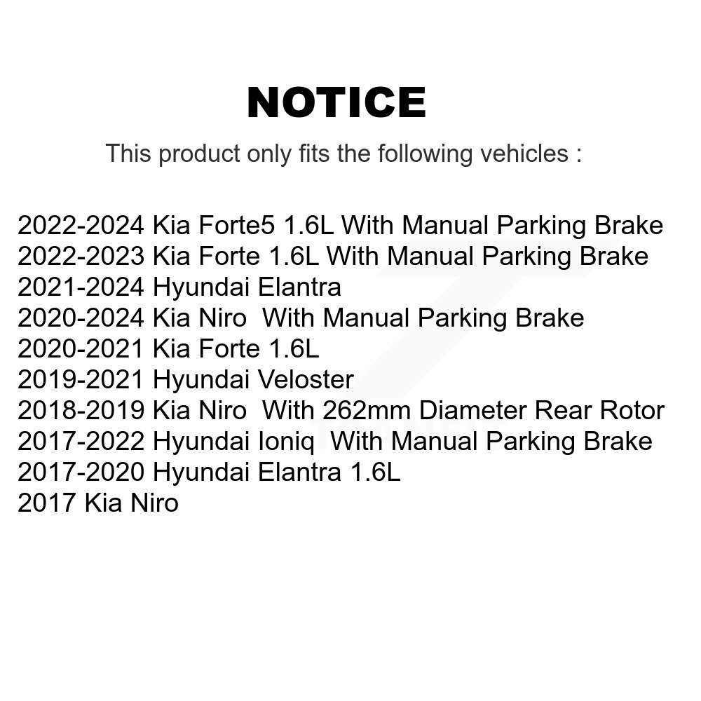 [Arrière] Rotor de frein à disque arrière pour Hyundai Elantra Kia Forte Niro Ioniq Veloster 8-982143
