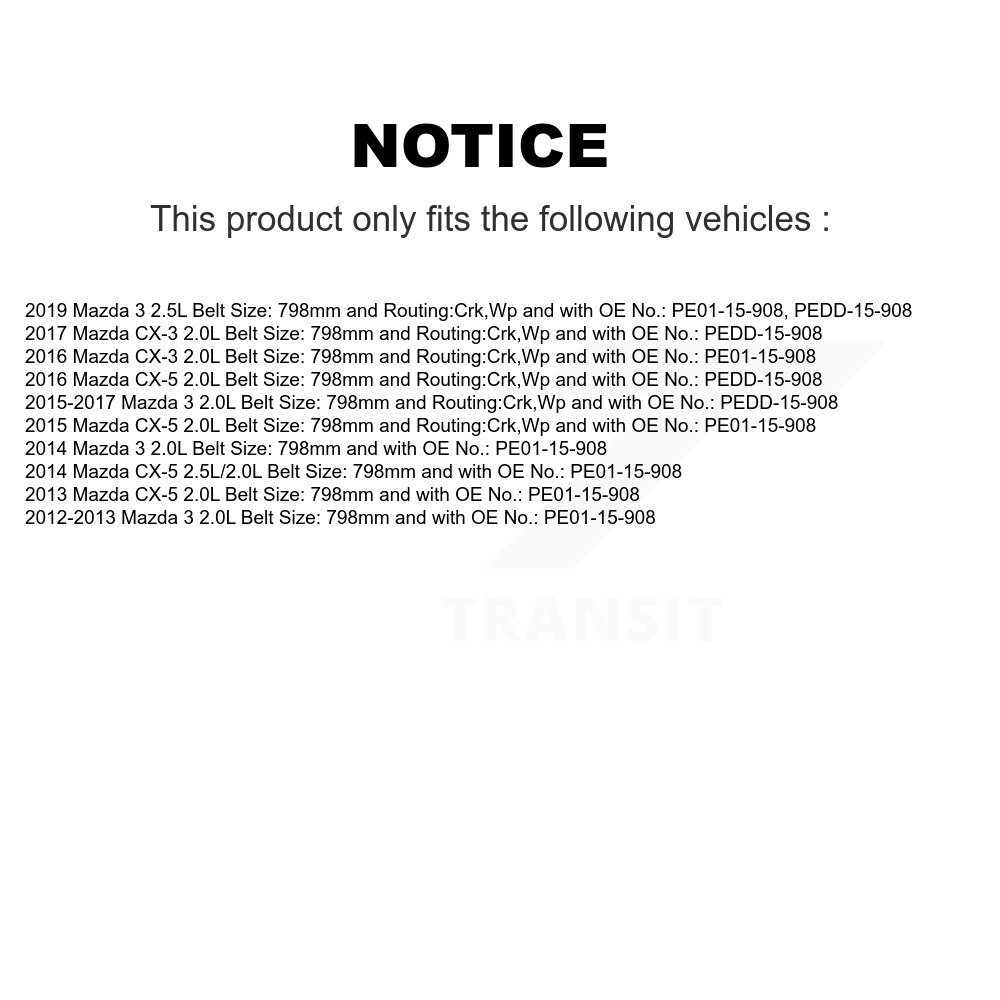 [Pompe à eau] Courroie d'entraînement accessoire de pompe à eau pour Mazda 3 CX-5 CX-3 BAN-3PK785F