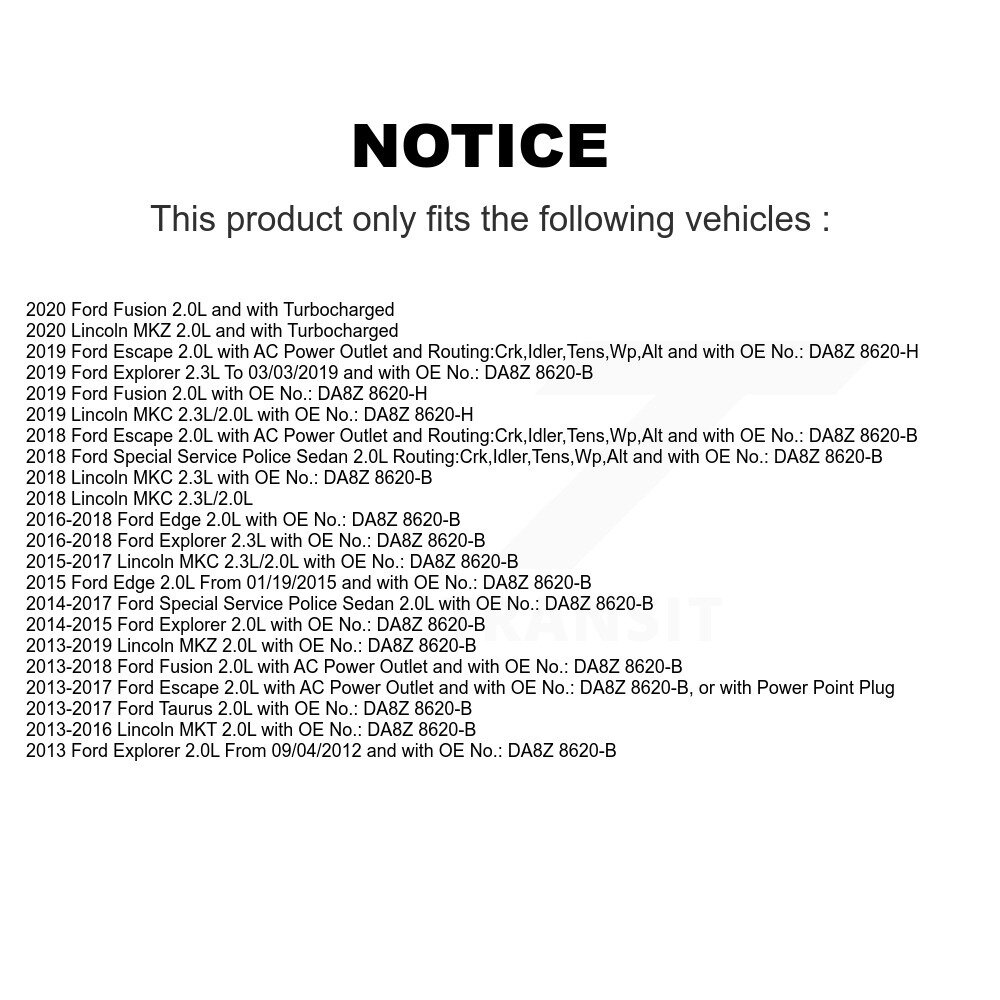 [Pompe à eau et alternateur] Ceinture d'entraînement accessoire pour Ford Escape Fusion Explorer Edge Lincoln MKC Taureau MKZ