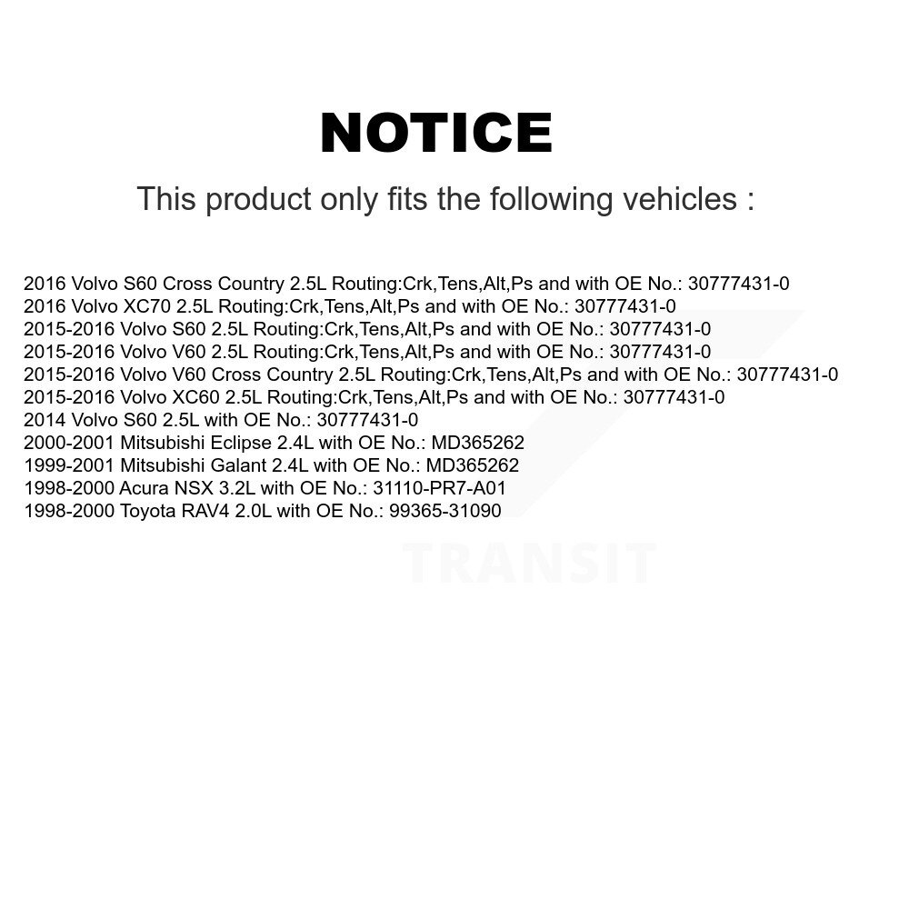 [Alternateur et climatisation] Ceinture d'entraînement accessoire pour Volvo XC60 Toyota RAV4 S60 V60 Cross Country Mitsubishi