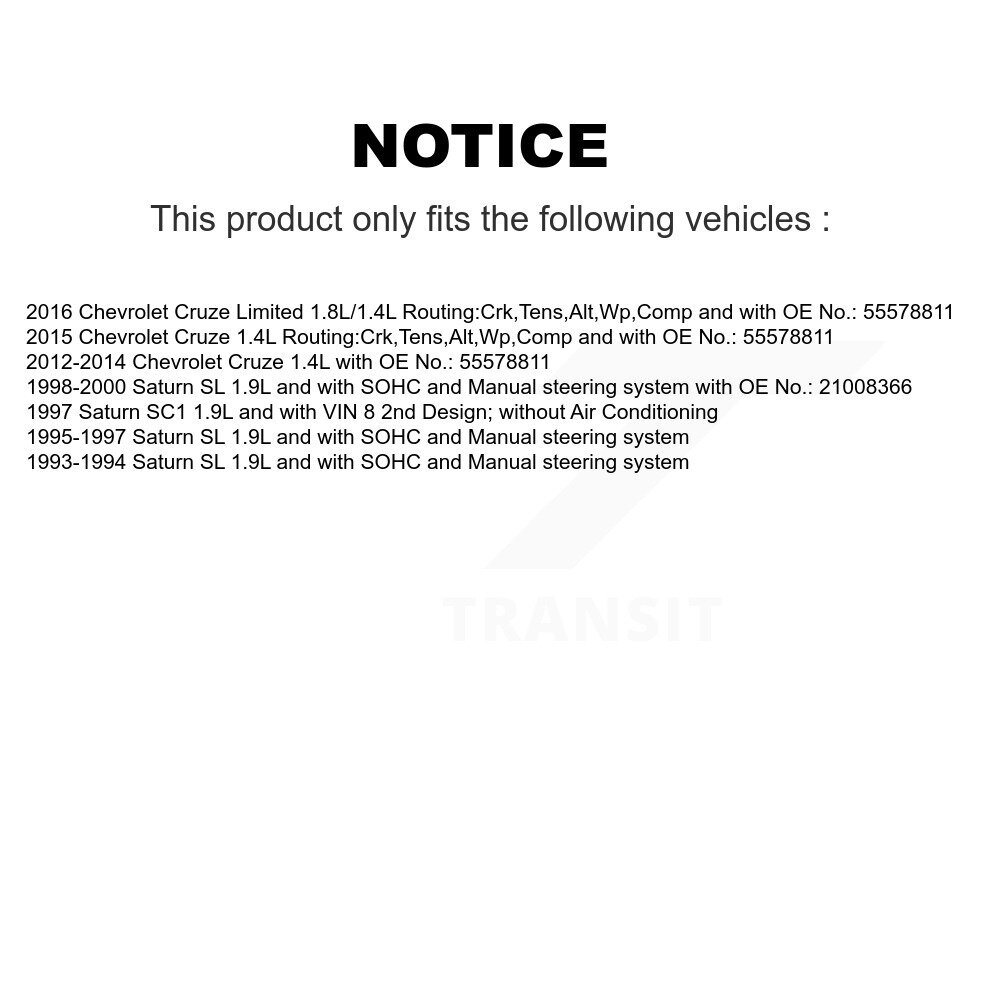 [Entraînement des accessoires] Ceinture d'entraînement accessoire pour Chevrolet Cruze Limited Saturn SL SC1 BAN-5PK1400
