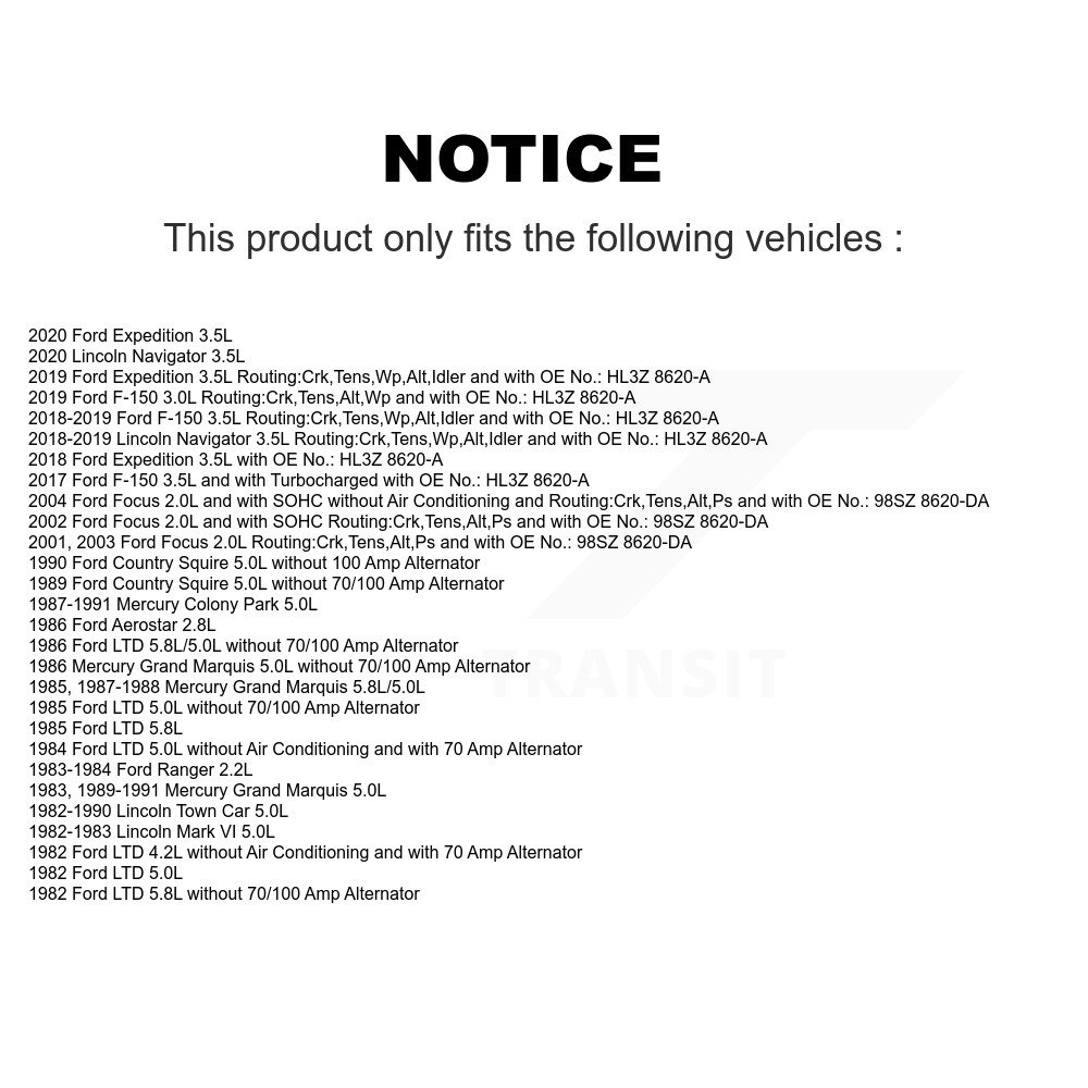 [Pompe à eau et alternateur] Ceinture d'entraînement accessoire pour Ford F-150 Focus Expédition Lincoln Navigator Town Car