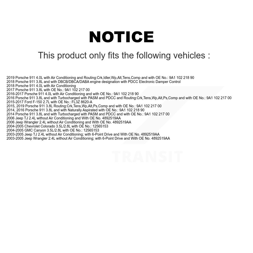 [Pompe à eau, alternateur et climatisation] Ceinture d'entraînement accessoire pour Ford F-150 Jeep Wrangler Porsche 911 Chevrolet Colorado