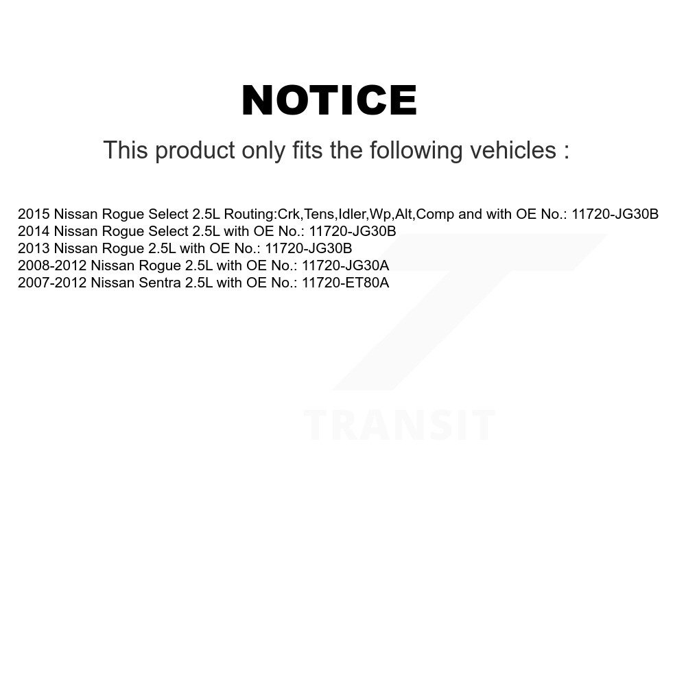 [Pompe à eau, alternateur, climatisation et direction assistée] Ceinture d'entraînement accessoire pour Nissan Rogue Sentra Select 2.5L BAN-6PK1808A