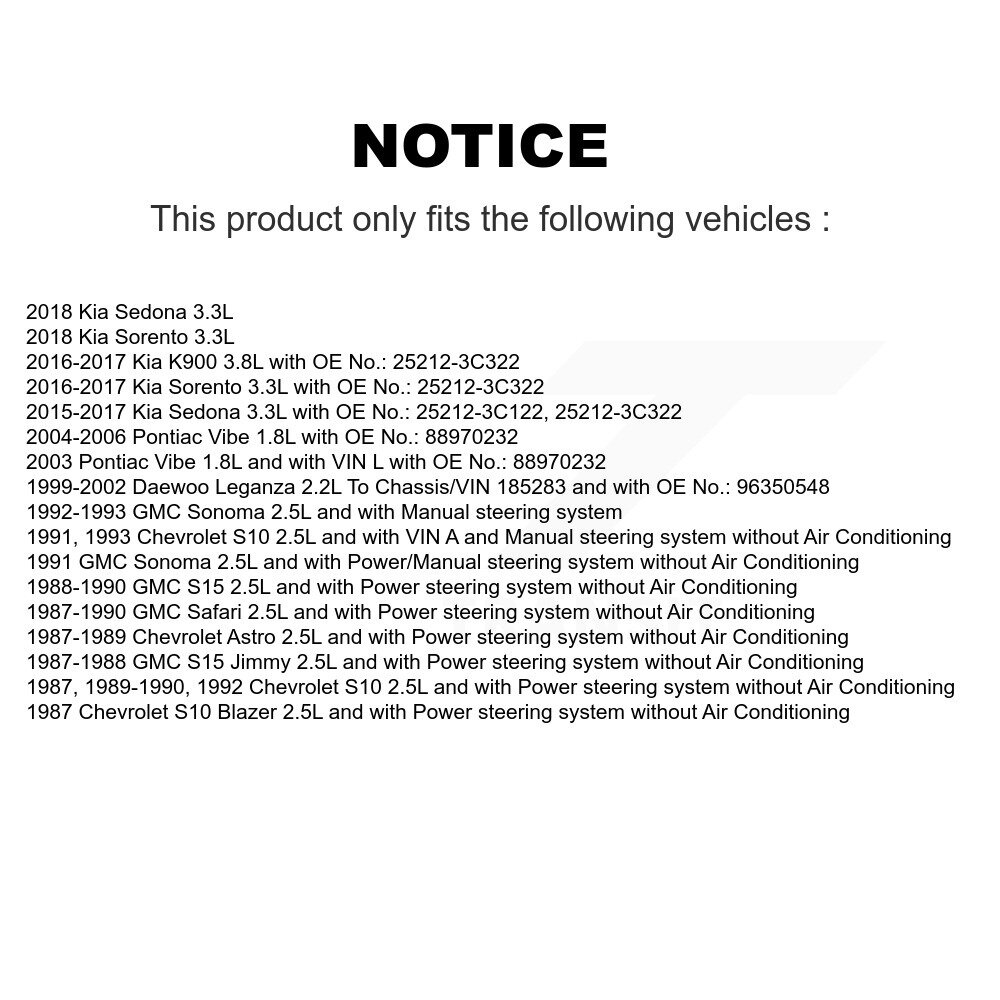 [Pompe à eau, alternateur, climatisation et direction assistée] Ceinture d'entraînement accessoire pour Kia Sorento Pontiac Vibe Sedona Chevrolet S10 GMC S15