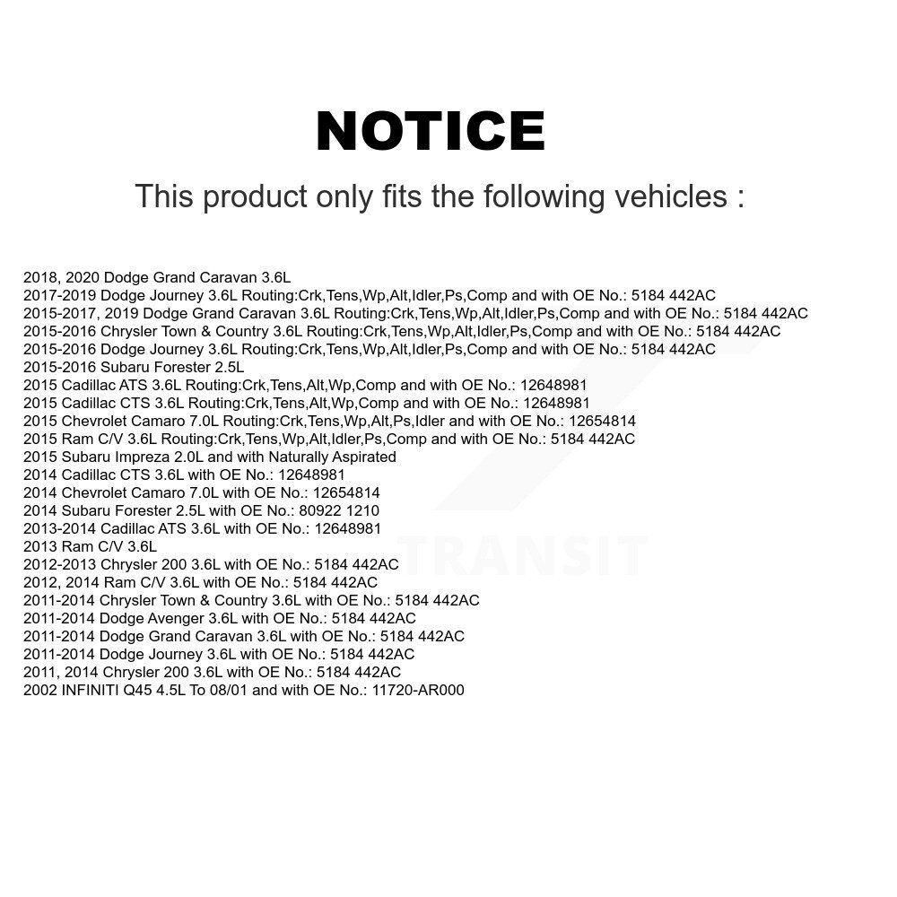 [Pompe à eau, alternateur, climatisation et direction assistée] Ceinture d'entraînement accessoire pour Dodge Grand Caravan Journey Chrysler Subaru Forester &