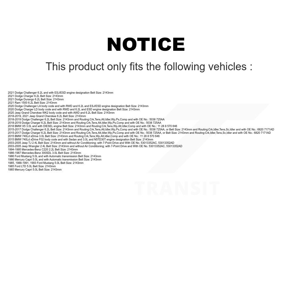 [Entraînement des accessoires] Ceinture d'entraînement accessoire pour Jeep Grand Cherokee Dodge Ram 1500 Chargeur Challenger