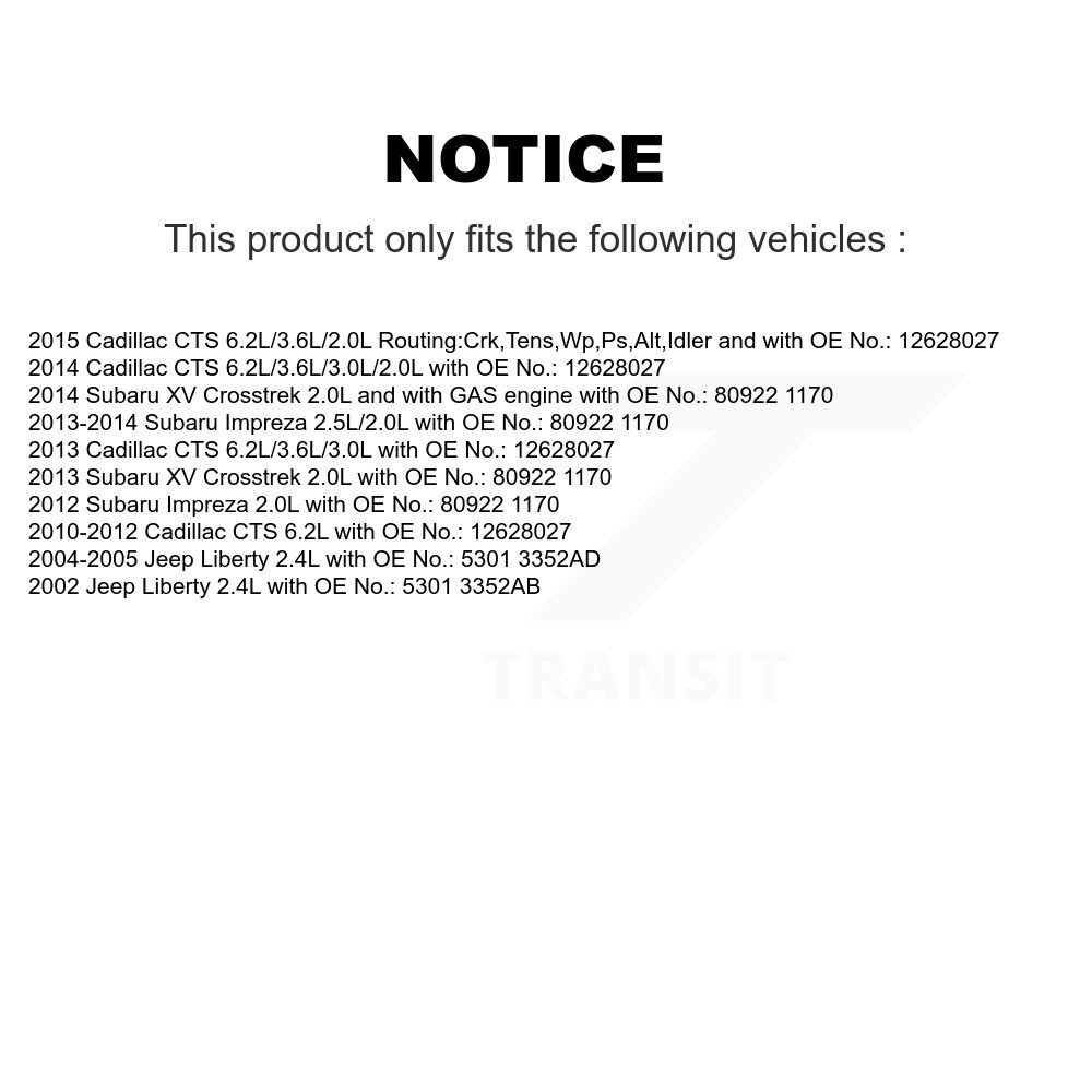 [Alternateur et direction assistée] Ceinture d'entraînement accessoire pour Subaru Impreza XV Jeep Crosstrek Liberty Cadillac CTS