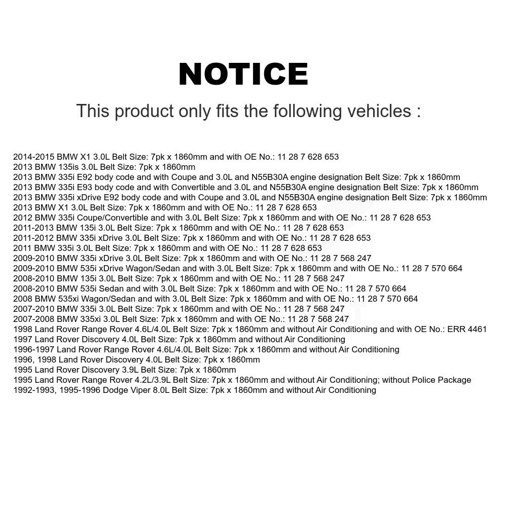 [Alternateur] Ceinture d'entraînement accessoire pour BMW X1 335i xDrive 135i 335xi 535i 535xi Land Rover