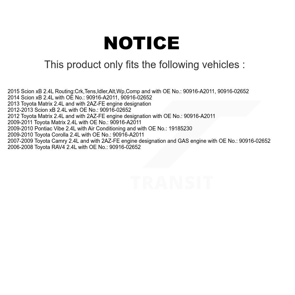 [Pompe à eau, alternateur, climatisation et direction assistée] Ceinture d'entraînement accessoire pour Toyota Corolla Matrix Camry RAV4 Pontiac Vibe Scion xB