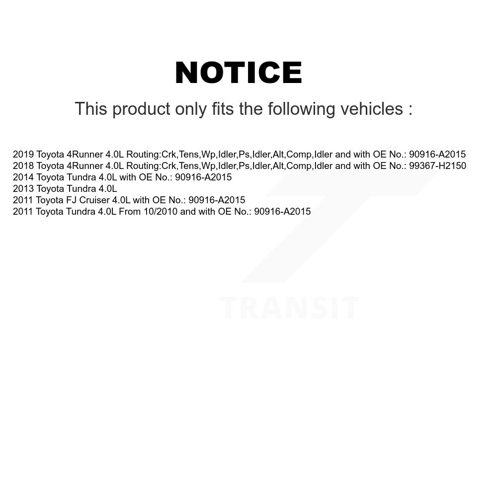 [Pompe à eau, alternateur, climatisation et direction assistée] Ceinture d'entraînement Accessoire pour Toyota Tundra 4Runner FJ Cruiser 4.0L BAN-7PK2150