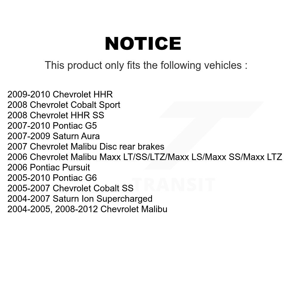 [Arrière] Plaquettes de frein en céramique arrière pour Chevrolet Malibu Pontiac Cobalt G5 G6 Saturne