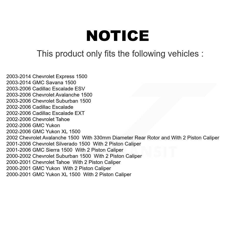 [Arrière] Rotor de frein à disque arrière pour Chevrolet GMC Silverado 1500 Sierra Avalanche Express