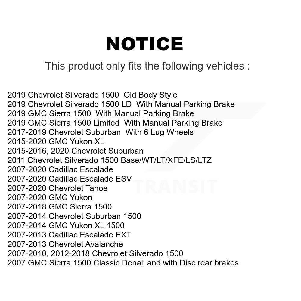 [Arrière] Rotor de frein à disque arrière pour Chevrolet GMC Sierra 1500 Silverado Tahoe Cadillac XL